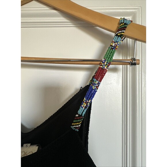 1990s Cache Crochet Dress Rainbow Beads Vintage Maxi Fringe Trim Boho Small - Picture 12 of 13